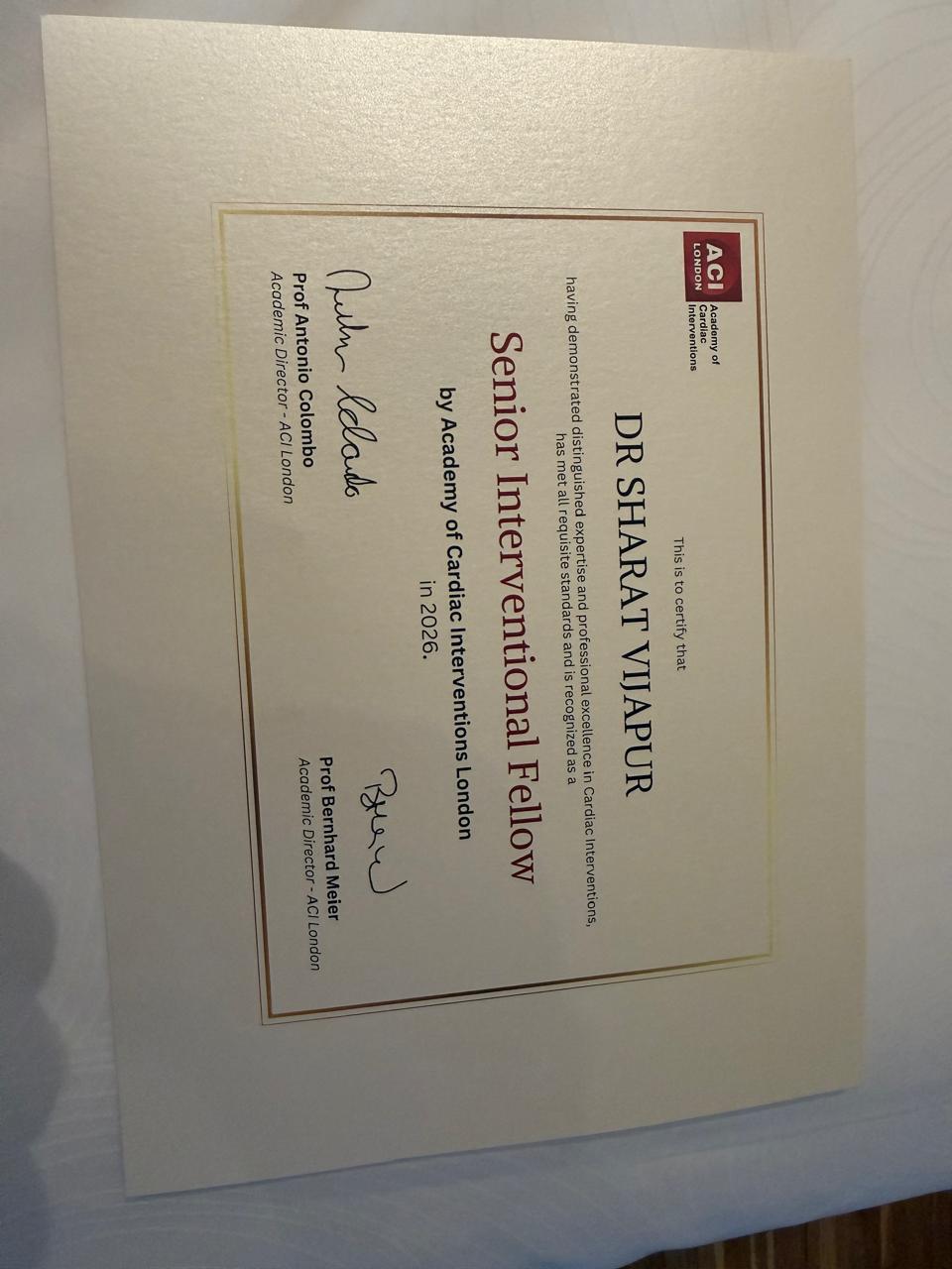 Certificate from Academy of Cardiac Interventions London